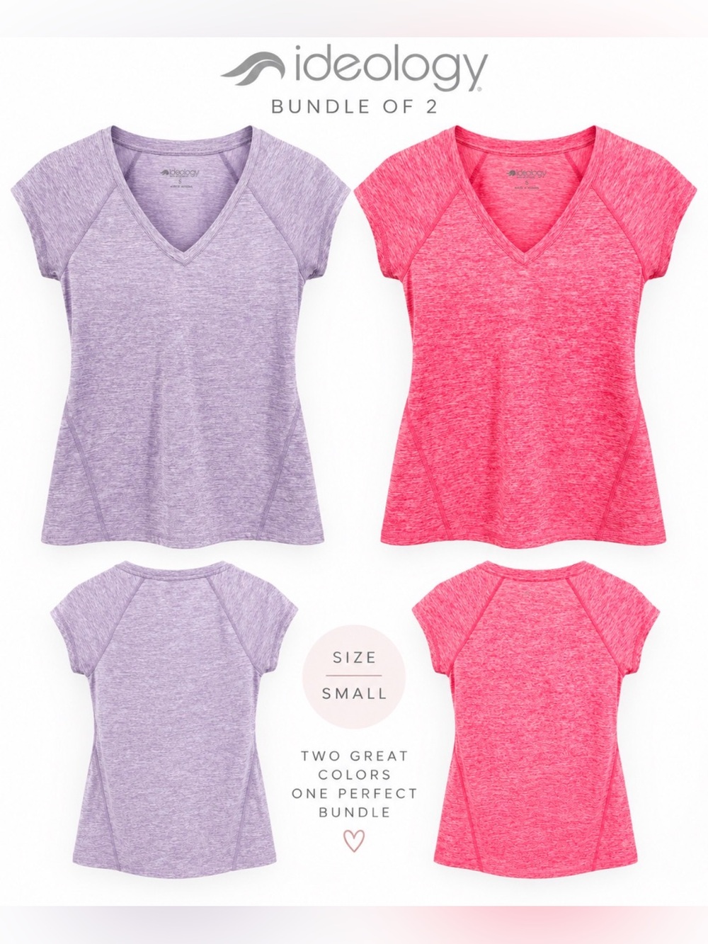 Ideology Performance V-Neck Workout Tops Size S Pink Purple Bundle of 2